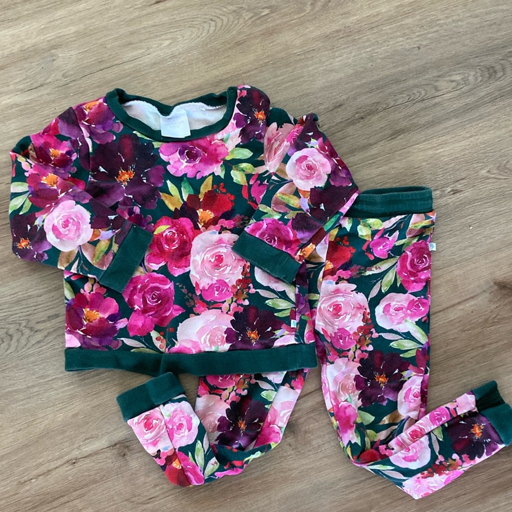 7Y Floral Girls Posh Peanut Sweatsuit Long Sleeve Top & Pants Flower Set